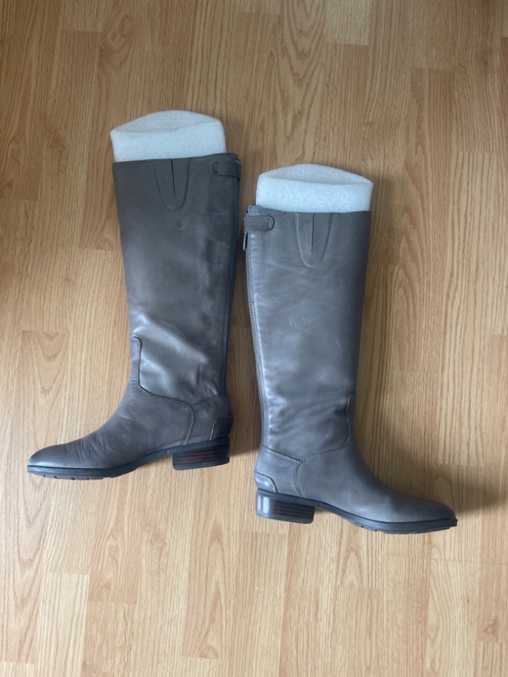 Sam Edelman Gray Tall Leather Back Zip Up Heeled Boots Size 6.5 - Picture 3 of 12